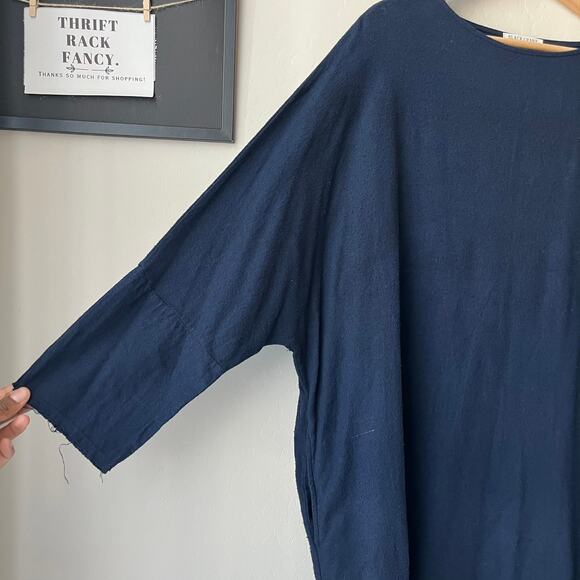 Black Crane Bud Dress Oversized Navy Blue Cotton Tee Dress Size M - Picture 3 of 9